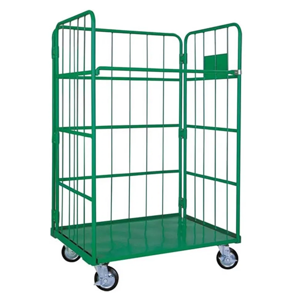 Logistics Trolleys Heavy Duty Cargo Storage 4 Sided 500kg Nestable Foldable Metal Steel Roll Container Cage Trolley