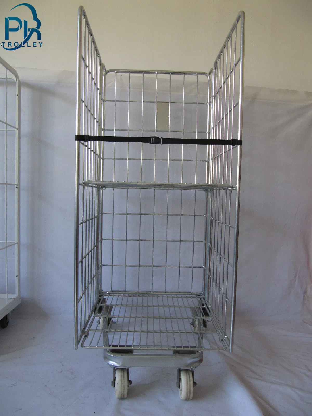 Warehouse 3 Sided Logistics Detachable Foldable Industrial Laundry Transport Wire Metal Rolling Trolly Cages for Storage