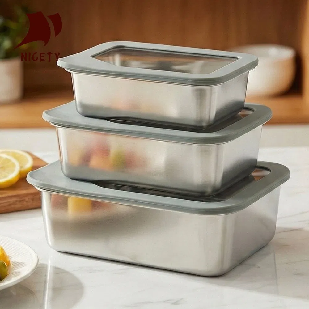 Stackable Multi-Size Stainless Steel Food Container with High-Definition Glass Lid