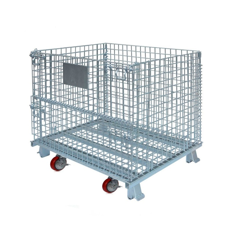 Industrial Transport with Dust Cover Storage Cage Forklift Galvanized Folding Wire Mesh Basket
