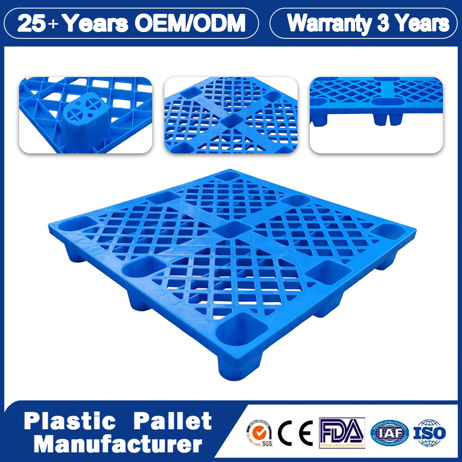1200 X 1200 mm High Quality HDPE Material 4 Way Entry New Type Vented Turnover Use 9 Runners Light Weight Plastic Pallet
