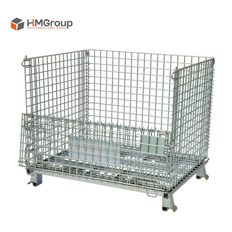 Welded Galvanized Collapsible Stackable Storage Heavy Duty Portable Shipping Steel Wire Mesh Cage Containers
