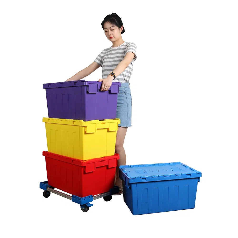 Warehouse Stackable Nestable Plastic Storage Box Container with Hinged Lid Crates