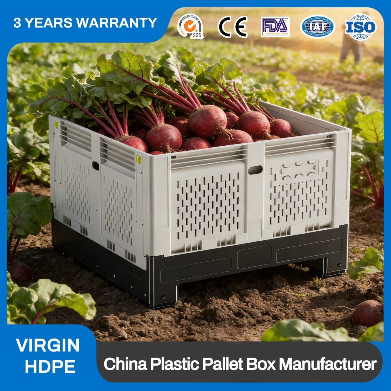 Large Bulk Heavy Duty Large Stackable Folding Collapsible Bulk Plastic Pallet Foldable Large Box/Bin Container for Storage