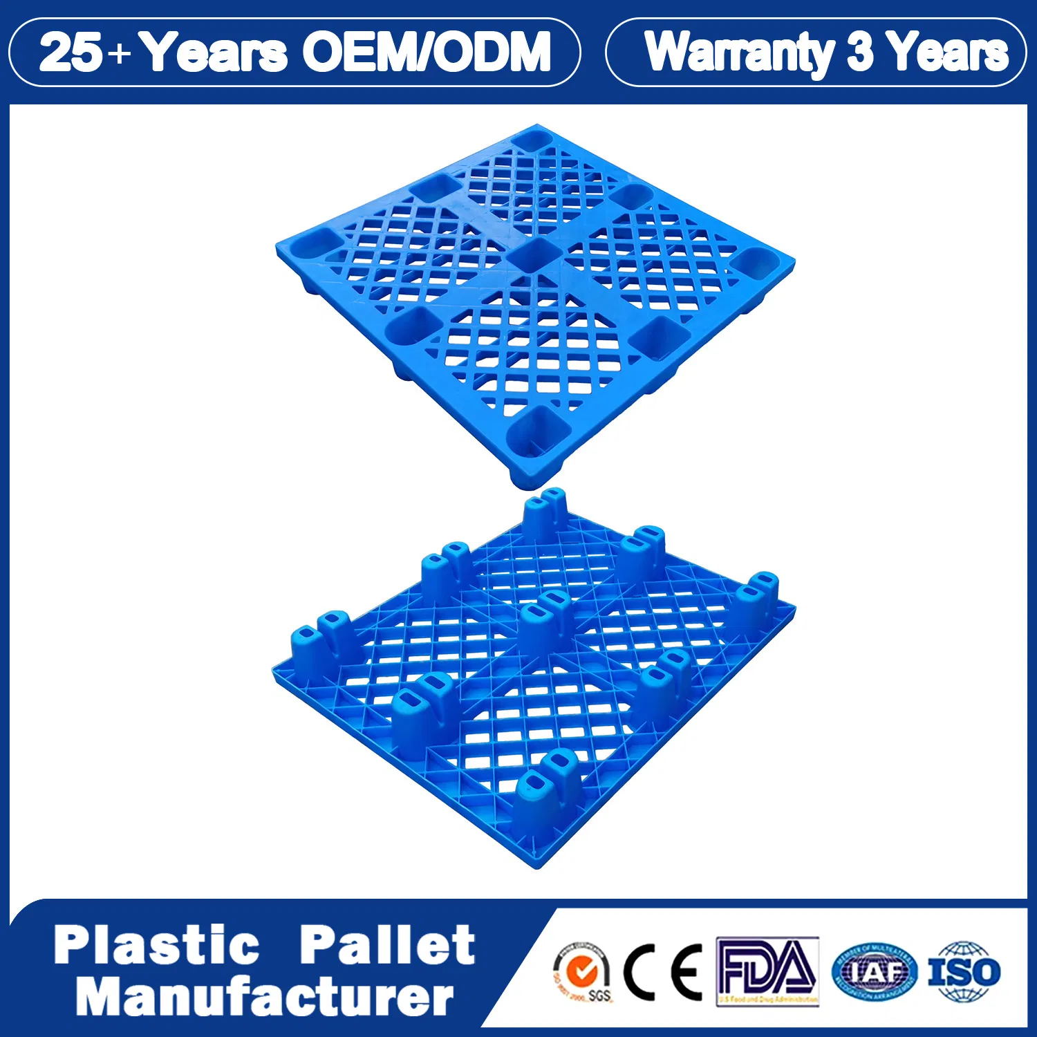1200 X 1200 mm High Quality HDPE Material 4 Way Entry New Type Vented Turnover Use 9 Runners Light Weight Plastic Pallet