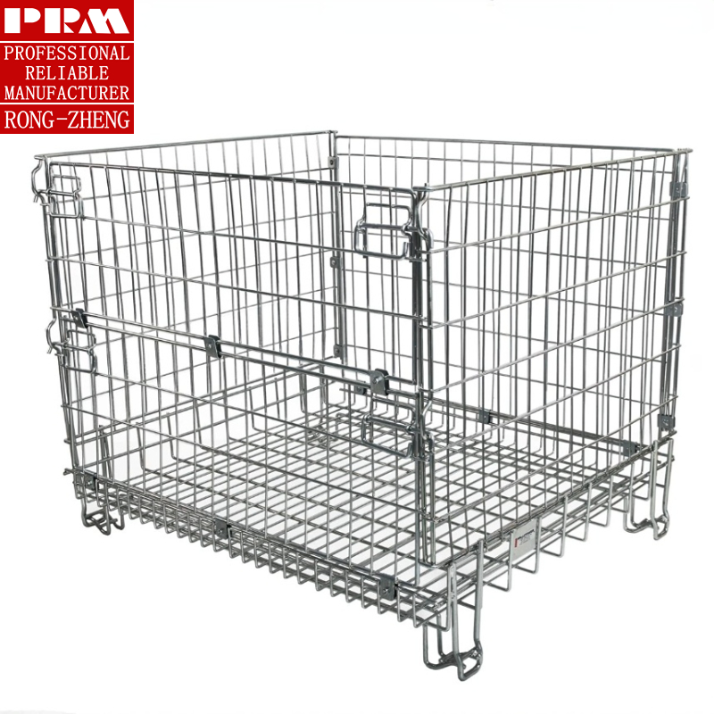 China Manufacture Heavy Duty Galvanized Metal Stackable Foldable Storage Cage