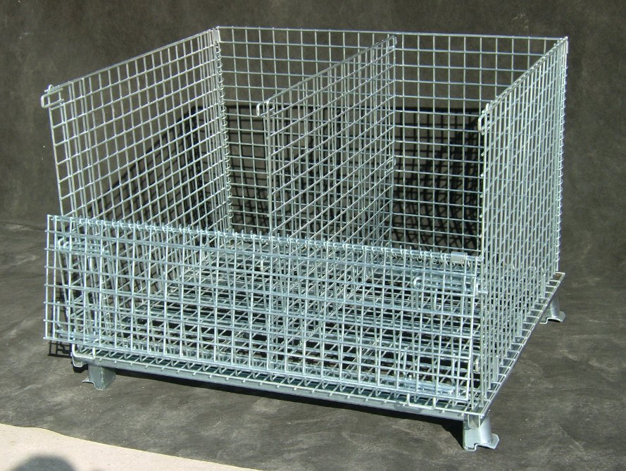 Heavy Duty Powder Coating Stacking Foldable Wire Mesh Large Metal Storage Bin Cage