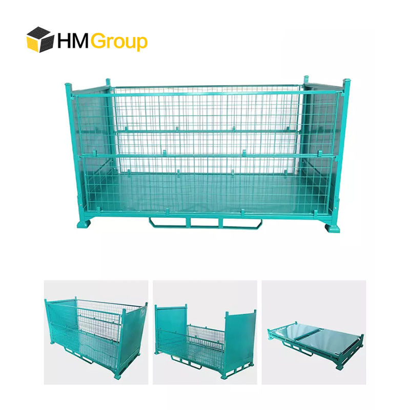 Collapsible Wire Mesh Container Cage Durable Steel Pallet Stillage for Transportation