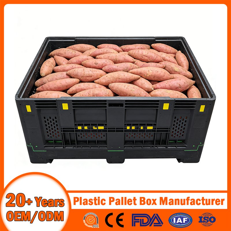Plastic Pallet Bin Manufacturer Collapsible Rigid Solid Vented Foldable Industry Heavy Duty Logistics Storage Sleeve Insulated Fish Pallet Bin with Lid/Wheel