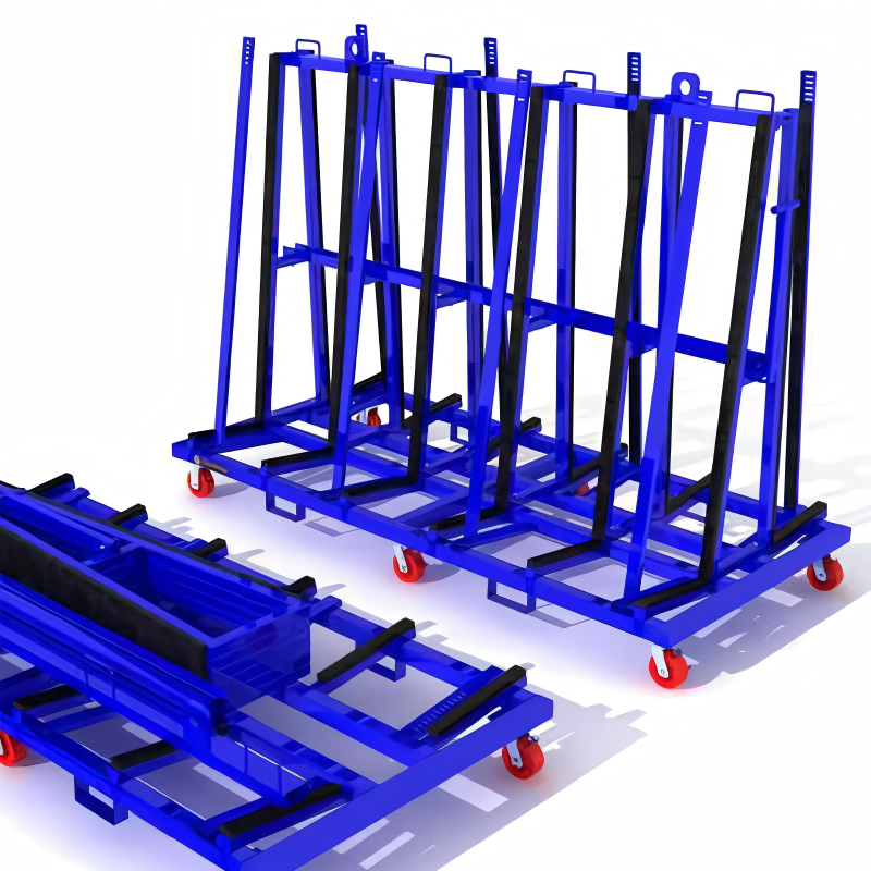 Innovative Glass Shelving Unit for Streamlined Industrial Transportation Solutions