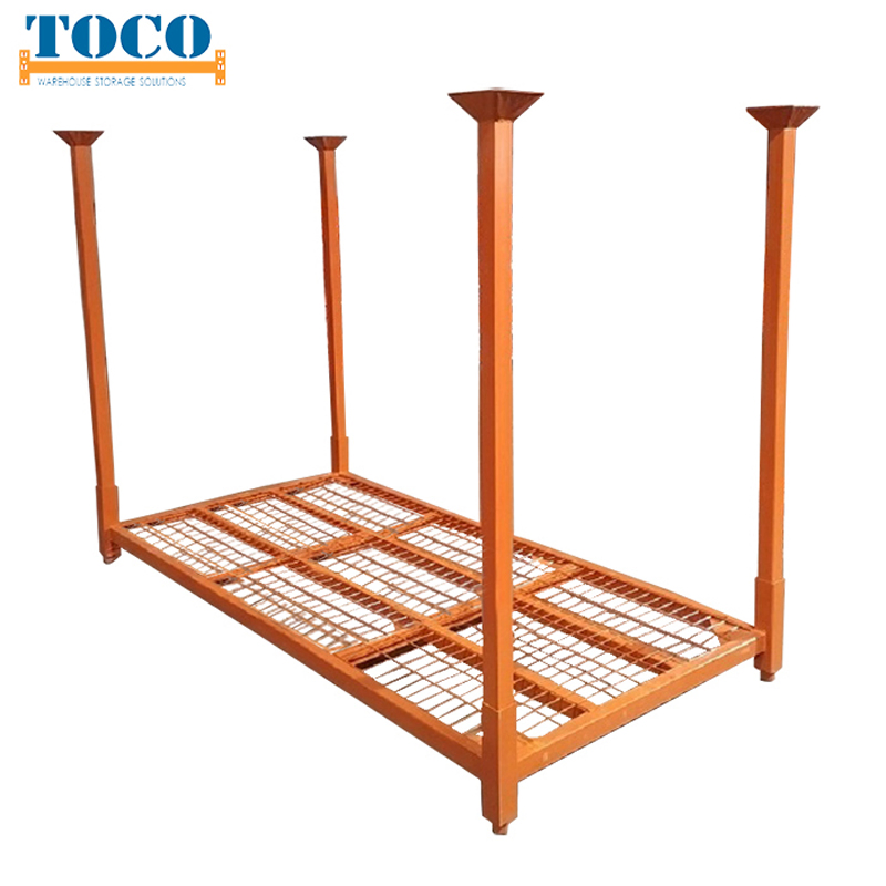 High Quality Powder Coated Heavy Duty Building Materials Foldable Steel Metal Stacking Tyre Stillage with Wheels