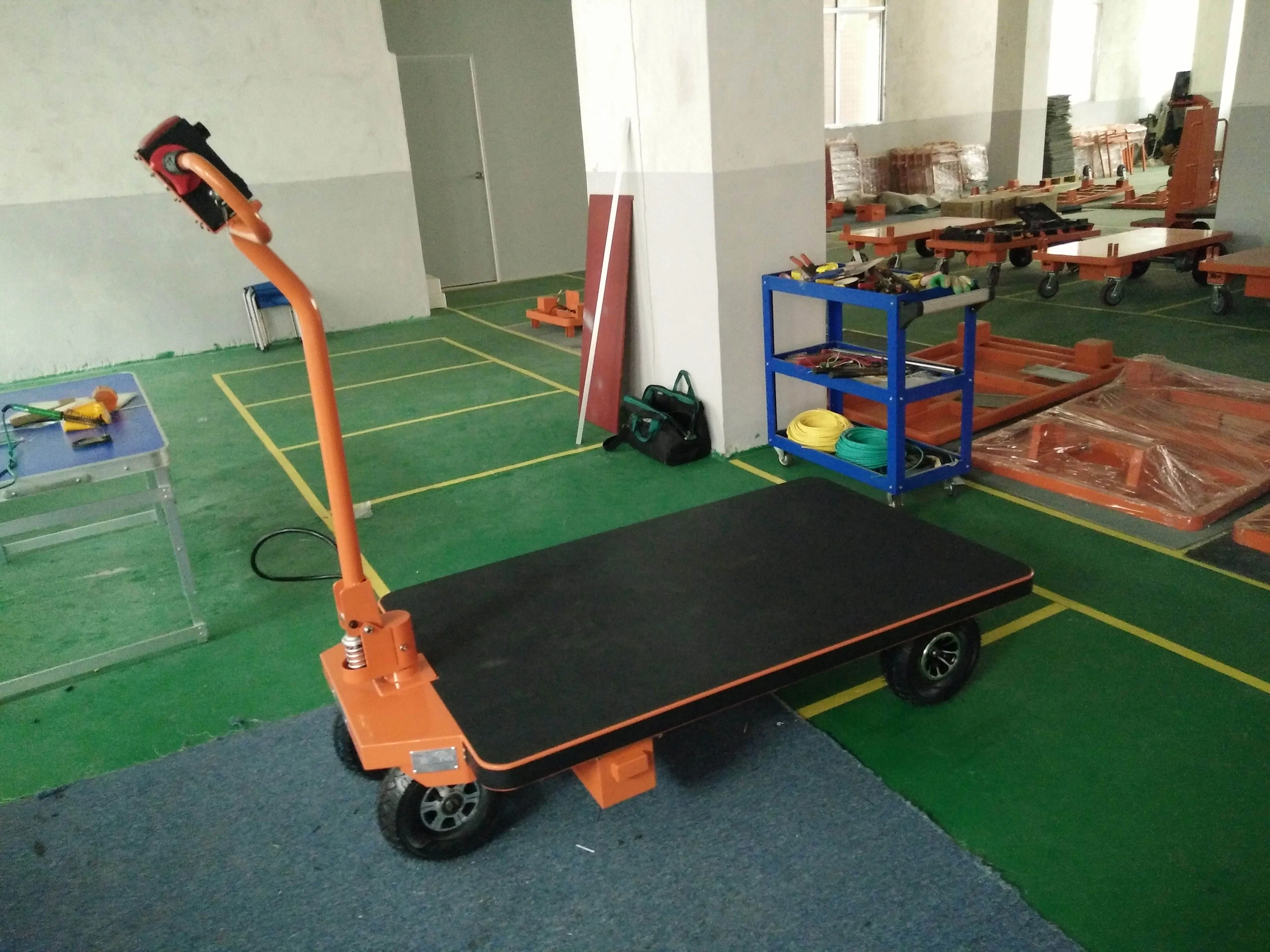 Nk 121 Outdoor Electric Trolley Cart Heavy Duty Mover Flat Cart for Logistics Material Handling with 4 Big Wheels