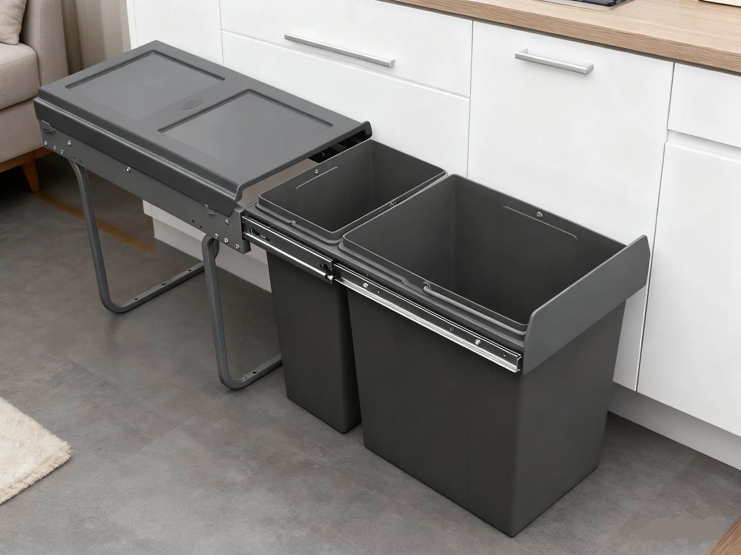 Tekey Garbage Trash Bin Trash Can Plastic Drawers Cabinet Kitchen Built-in Dustbin Kitchen Storage