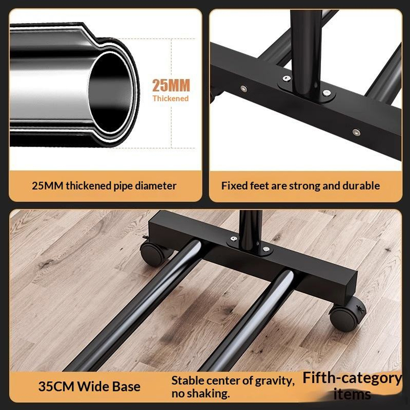 Sanipro Iron Mobile Folding Indoor Laundry Drying Hanger with Single Rod, Clothes Hanging Rack for Bedroom and Balcony Storage