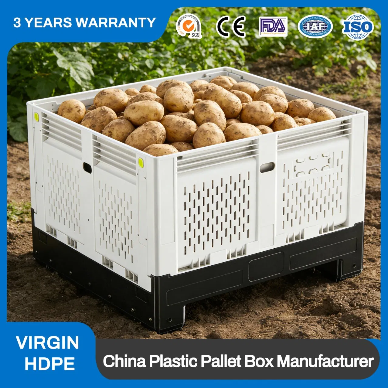 Large Bulk Heavy Duty Large Stackable Folding Collapsible Bulk Plastic Pallet Foldable Large Box/Bin Container for Storage