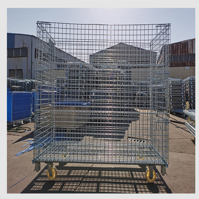 Heavy Duty Warehouse Portable Galvanized Folding Wire Mesh Pallet Storage Cage