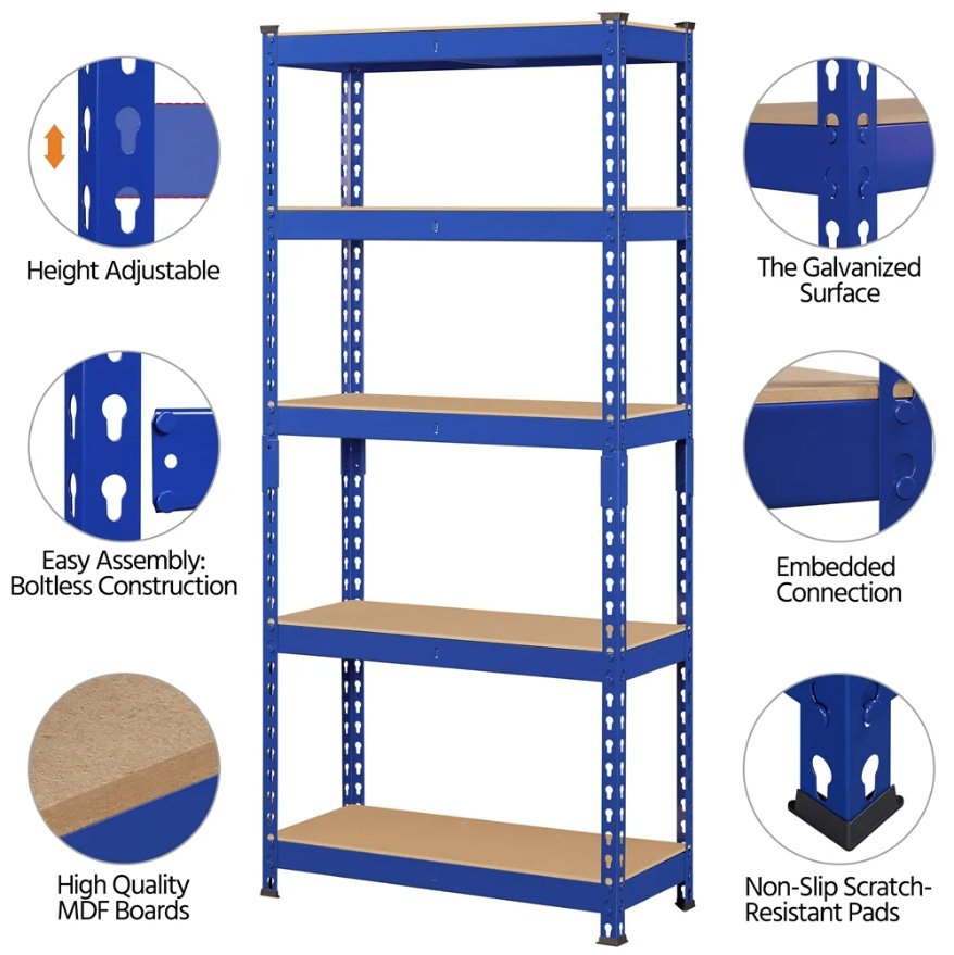 Industrial Metal Shelving Units with Powder Coating for Heavy-Duty Garage Tool Storage