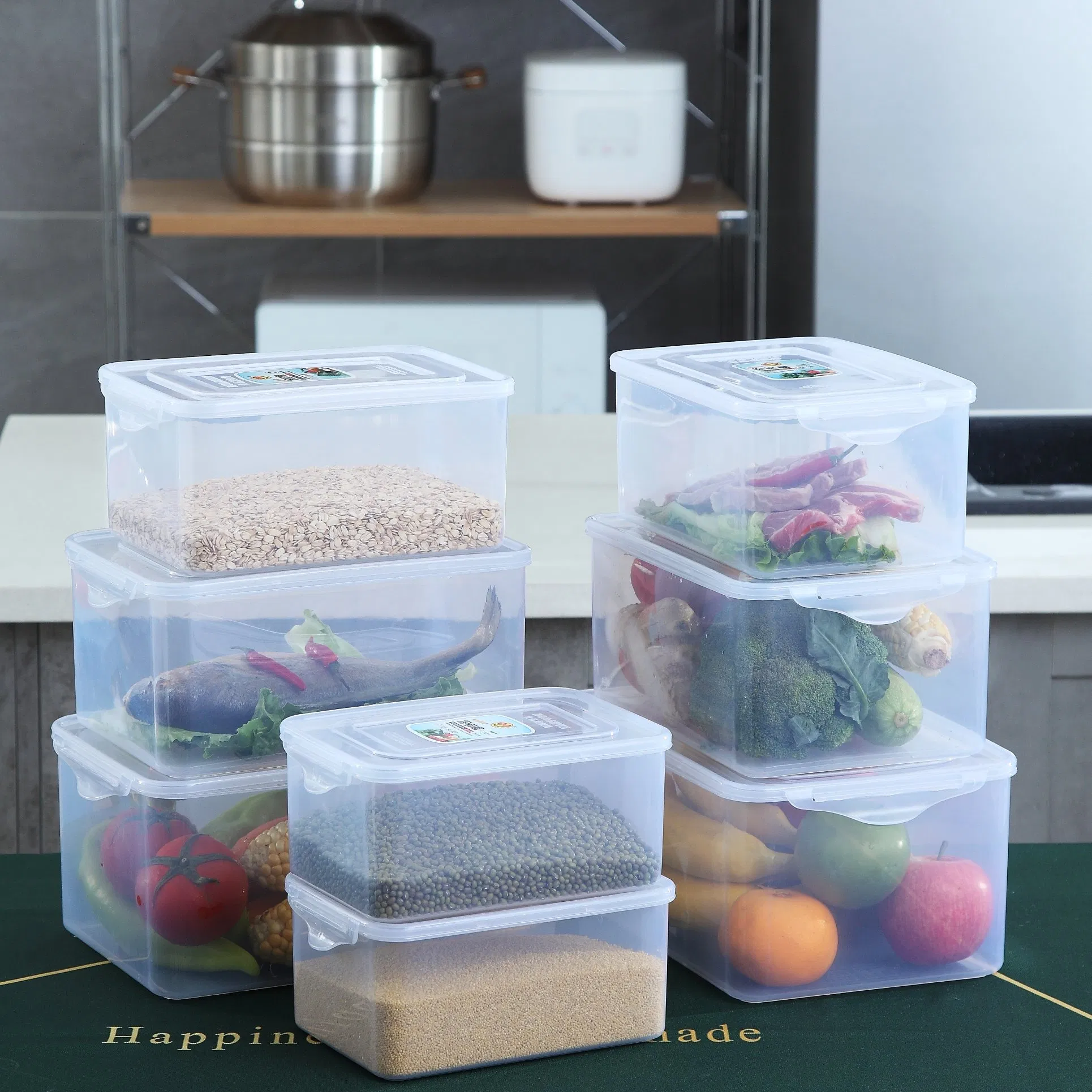 Transparent Plastic Container Kitchenware Food Packaging Box Stackable Storage Container for Kitchen