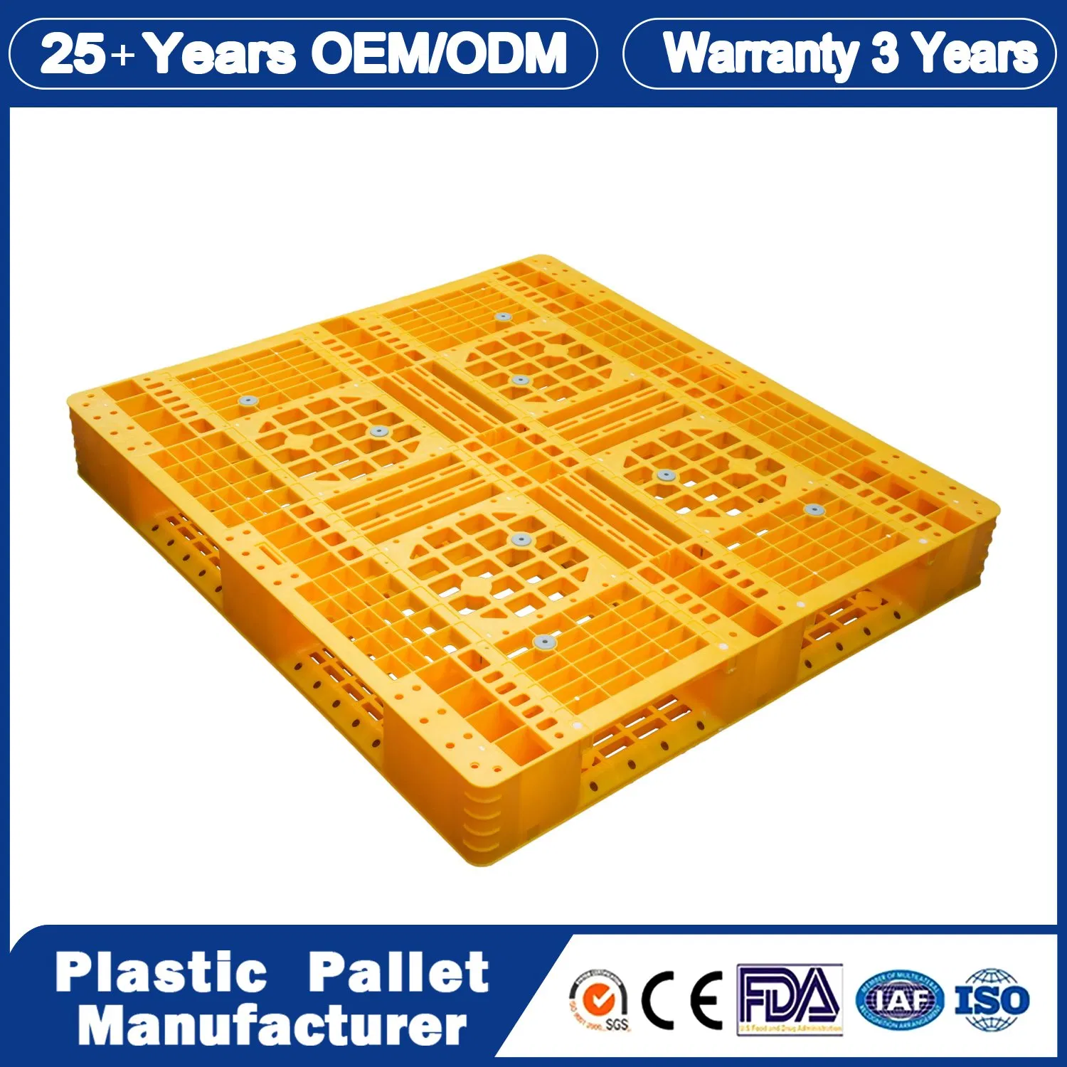 Recycled Heavy Duty Steel Reinforced 1400X1100mm Single Surface Six Runner Plastic Pallet in Stock