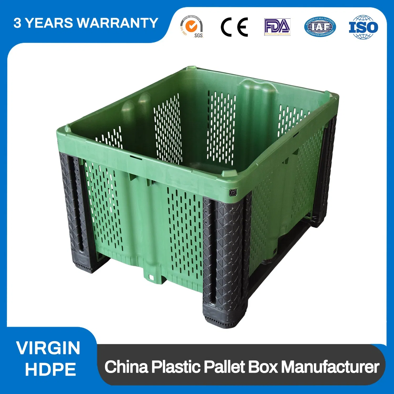 Nestable Ultra Perforated Large HDPE Plastic Green 1200*1000*970 Collection Transport and Storage of Fruit and Vegetables Vented Bulk Container
