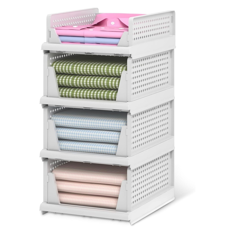 Stackable Plastic Storage Basket Folding Closet Organizers Drawer Shelf Storage Container for Wardrobe Cupboard