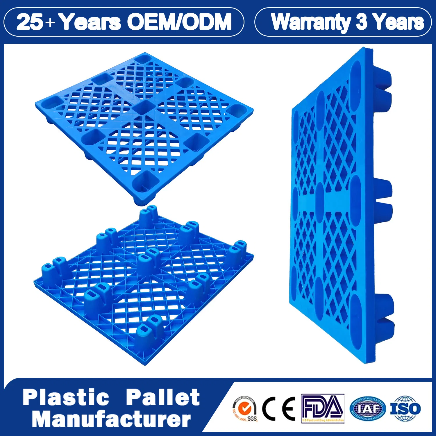 1200 X 1200 mm High Quality HDPE Material 4 Way Entry New Type Vented Turnover Use 9 Runners Light Weight Plastic Pallet