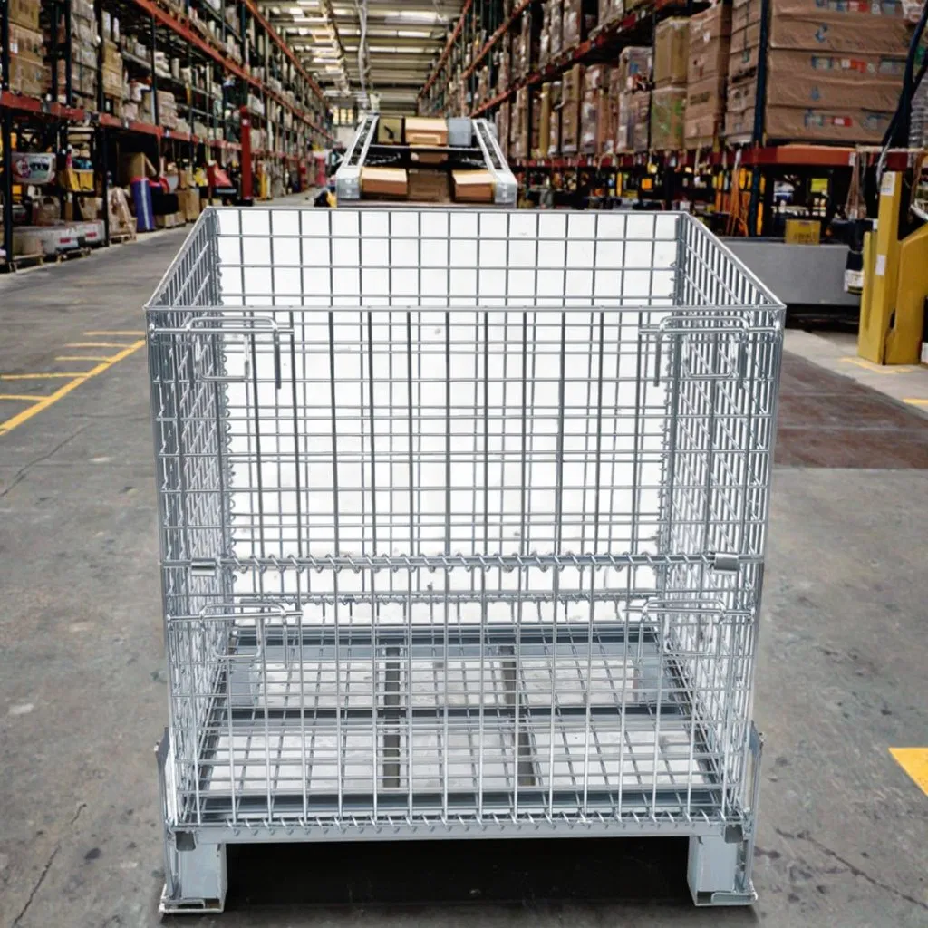 Professional Warehouse Cage Cost-Effective Collapsible Wire Mesh Container Caster