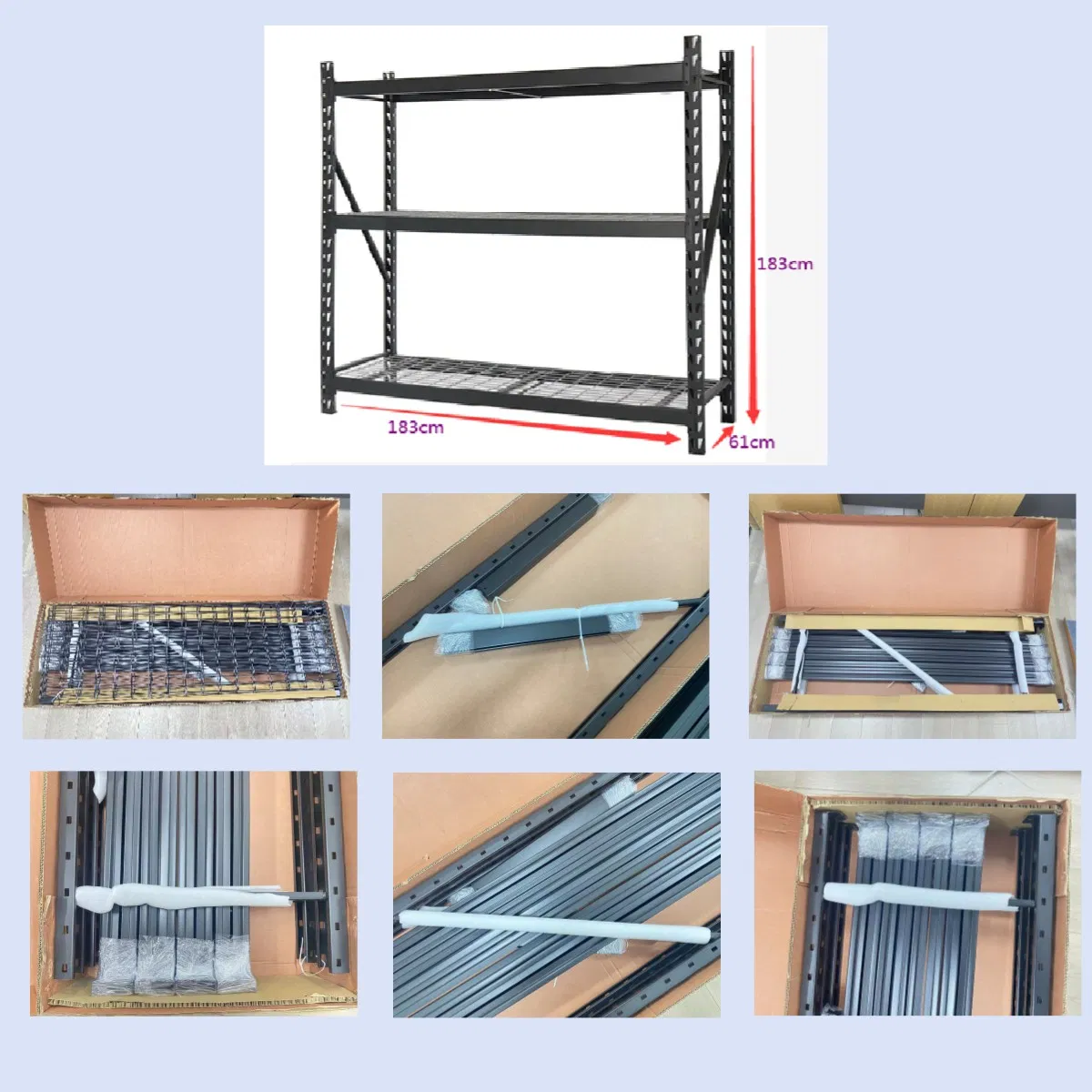 Custom Heavy Duty Shelving 300 Kg Layer Garage Black 4 Tier Warehouse Storage Metal Stacking Shelf Rack Unit for Warehouse