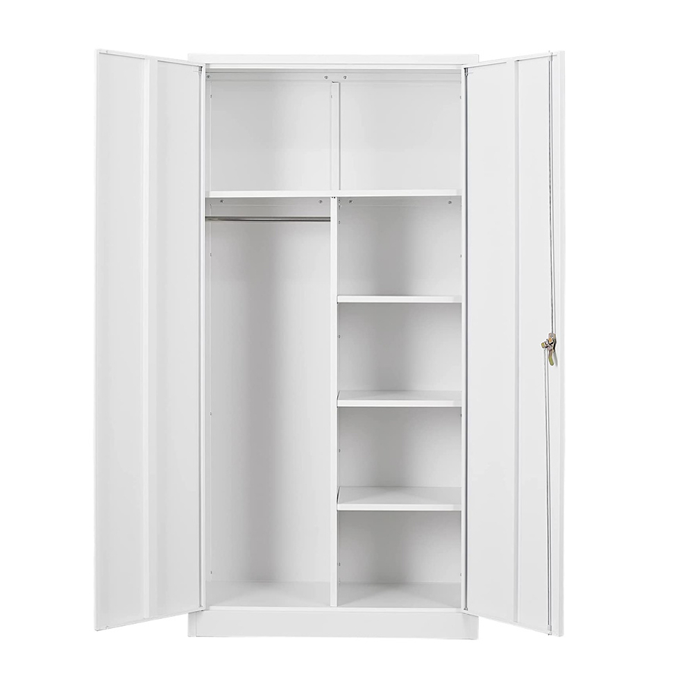 Commercial 2 Door Steel Wardrobe Knock Down Metal Cabinet Clothes Locker Metal Cabinet Utility Furniture Steel Storage Broom Cabinet