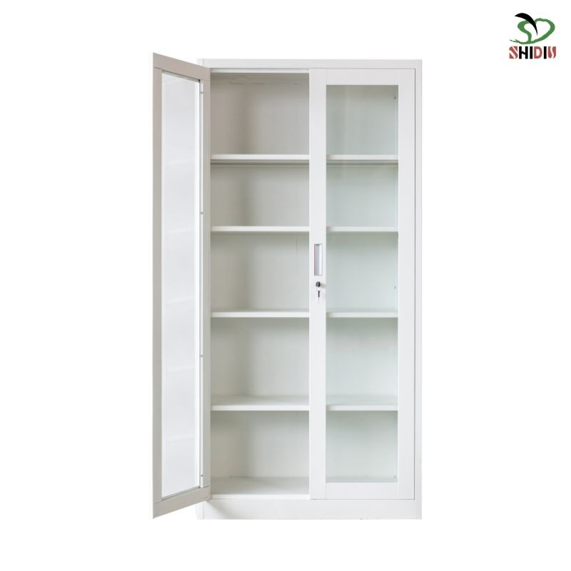 Swing Glass Door Metal Storage Cupboard Bookcase Steel Office Furniture File Cabinet
