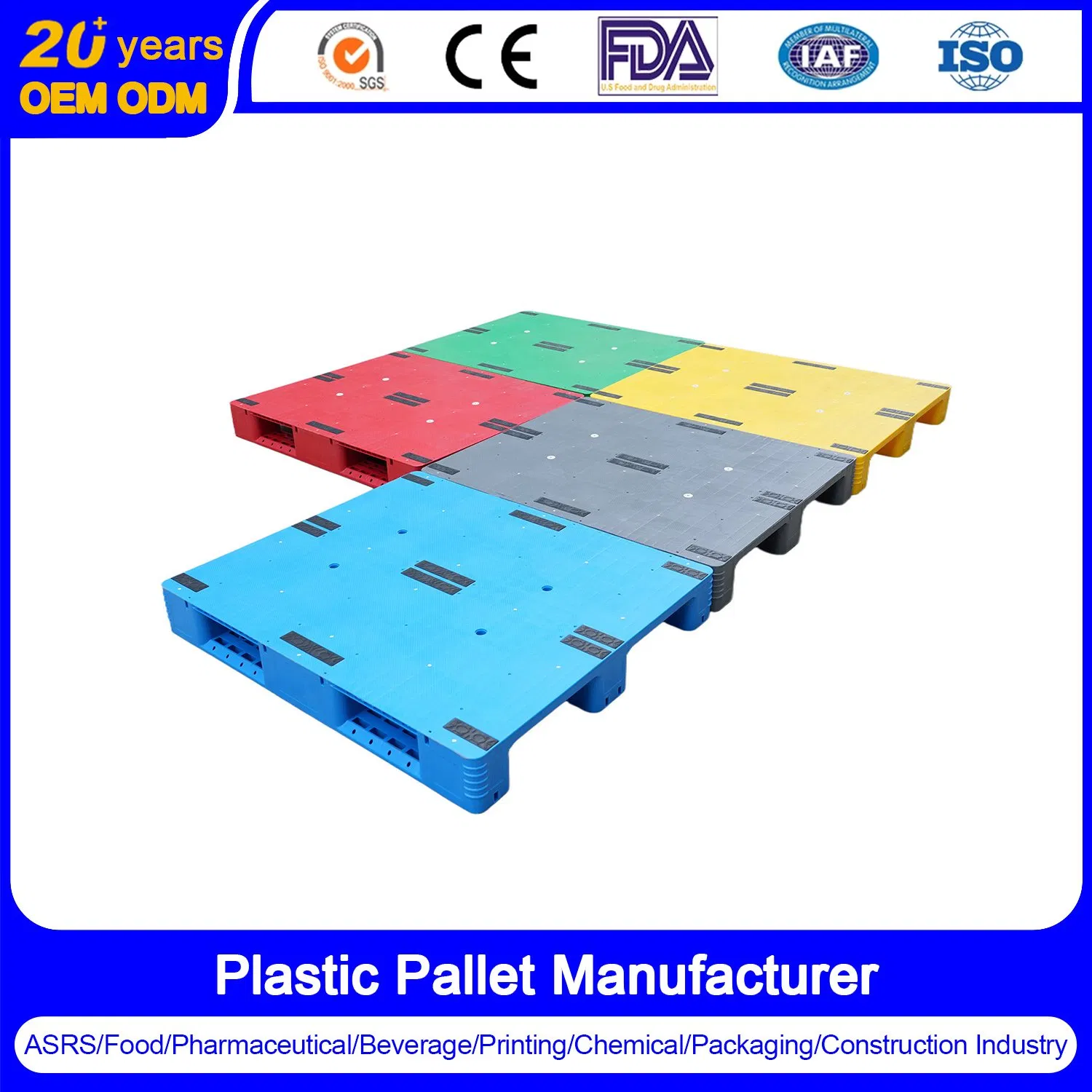100% Virgin HDPE/Welded/Reusable/Rackable/Flat Surface/Single Deck/Floor Stacking/100% Closed/Ground Turnover Pallet Plastic for Warehouse Racking