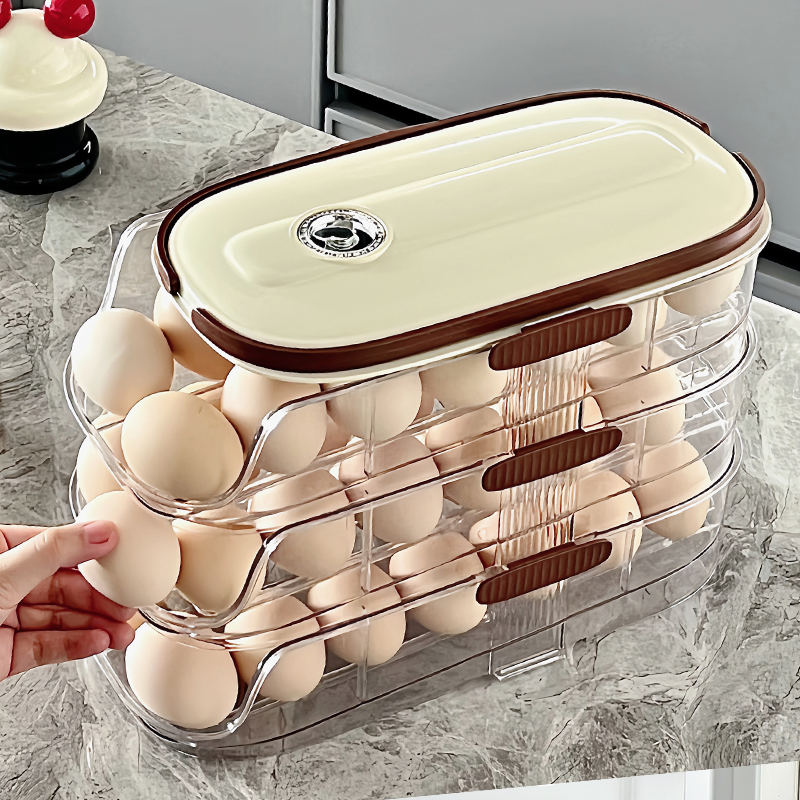 Automatic Rolling Polypropylene Stackable Egg Container with Handle for Egg Organization