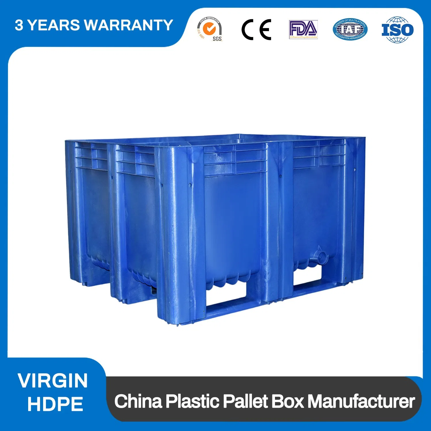 Food Grade Plastic Storage Pallet Bin for Meat Processing and Seafood Industry with Smooth Surfaces and Antimicrobial Technology 1200X1000X580mm