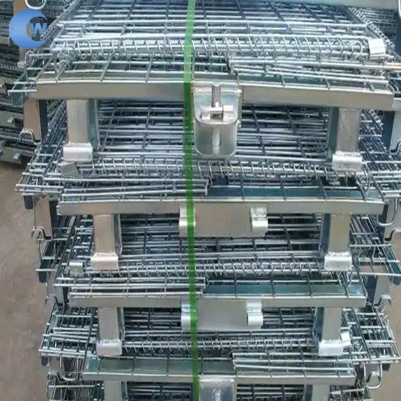 High Security 1200*1000 Collapsible Outdoor Foldable Warehouse Metal Steel Stackable Iron Galvanized Roll Wire Mesh Container Storage Cage for Pallet Rack