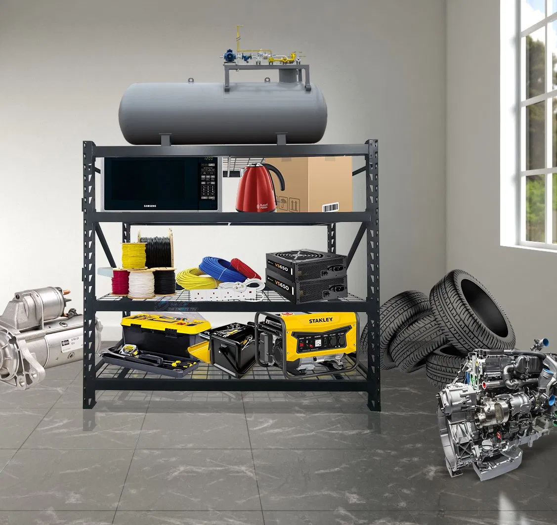 Custom Heavy Duty Shelving 300 Kg Layer Garage Black 4 Tier Warehouse Storage Metal Stacking Shelf Rack Unit for Warehouse