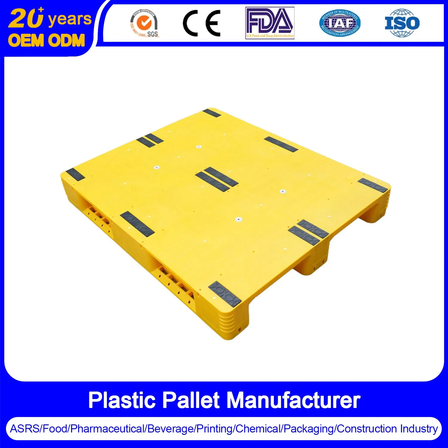 100% Virgin HDPE/Welded/Reusable/Rackable/Flat Surface/Single Deck/Floor Stacking/100% Closed/Ground Turnover Pallet Plastic for Warehouse Racking