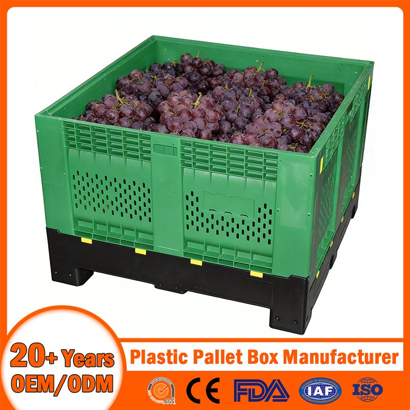 Plastic Pallet Bin Manufacturer Collapsible Rigid Solid Vented Foldable Industry Heavy Duty Logistics Storage Sleeve Insulated Fish Pallet Bin with Lid/Wheel