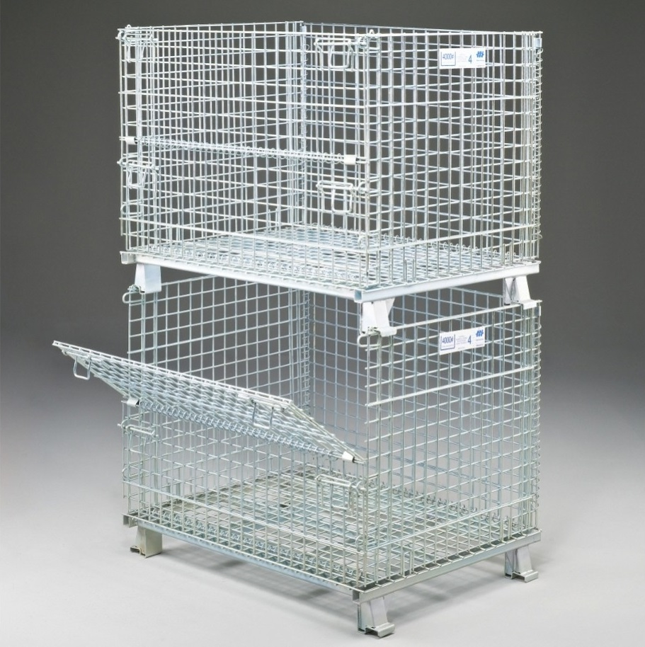 Customized Galvanized Foldable European Wire Mesh Container Storage Rack Wire Basket 1000 Capacity