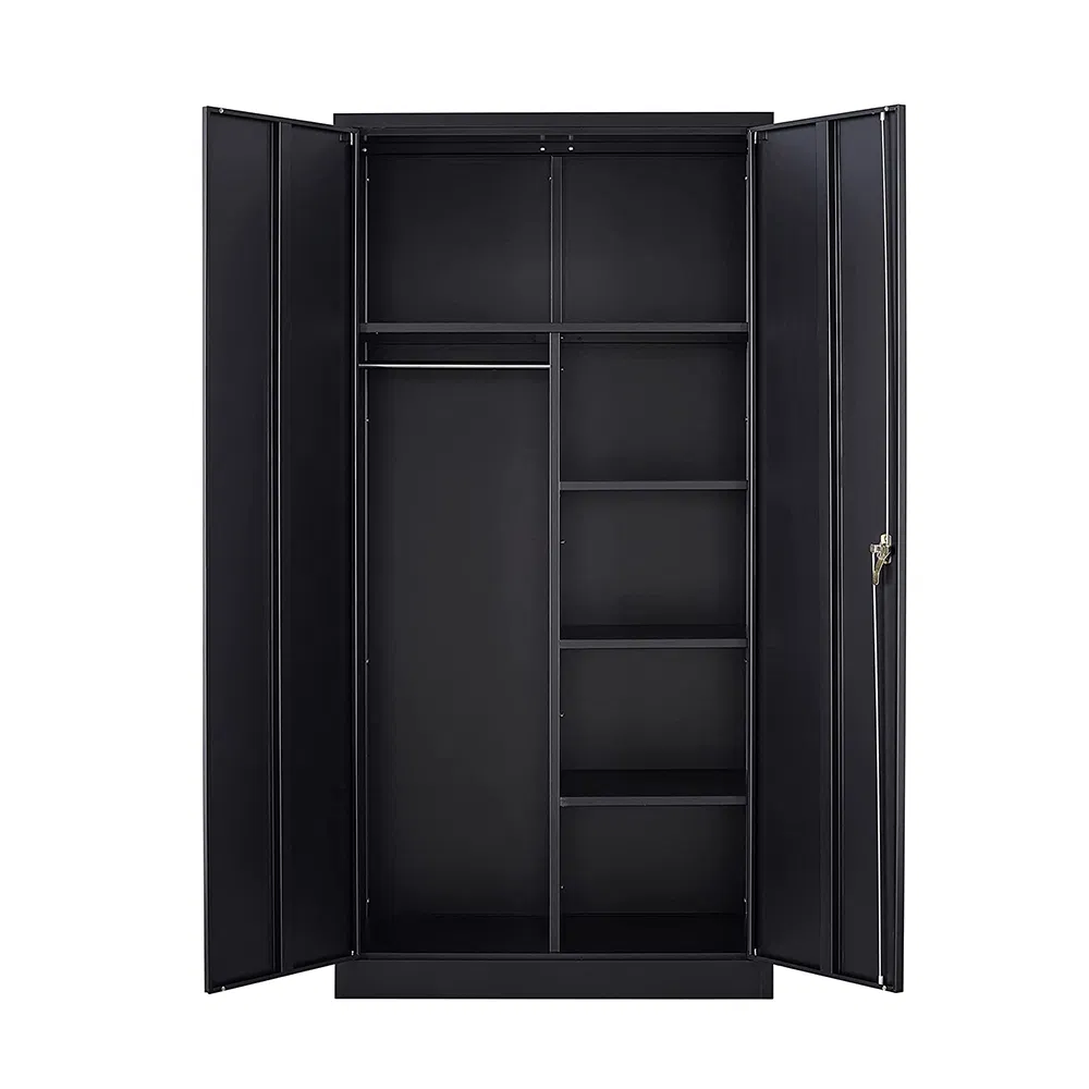 Commercial 2 Door Steel Wardrobe Knock Down Metal Cabinet Clothes Locker Metal Cabinet Utility Furniture Steel Storage Broom Cabinet