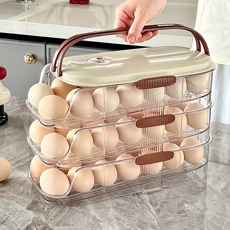 Automatic Rolling Polypropylene Stackable Egg Container with Handle for Egg Organization