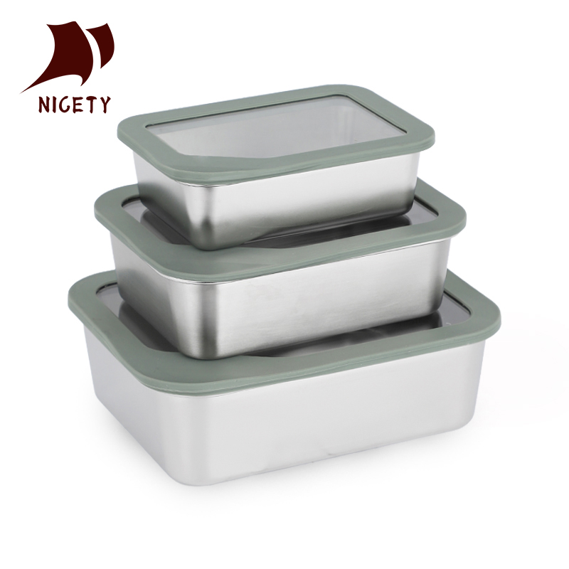 Stackable Multi-Size Stainless Steel Food Container with High-Definition Glass Lid
