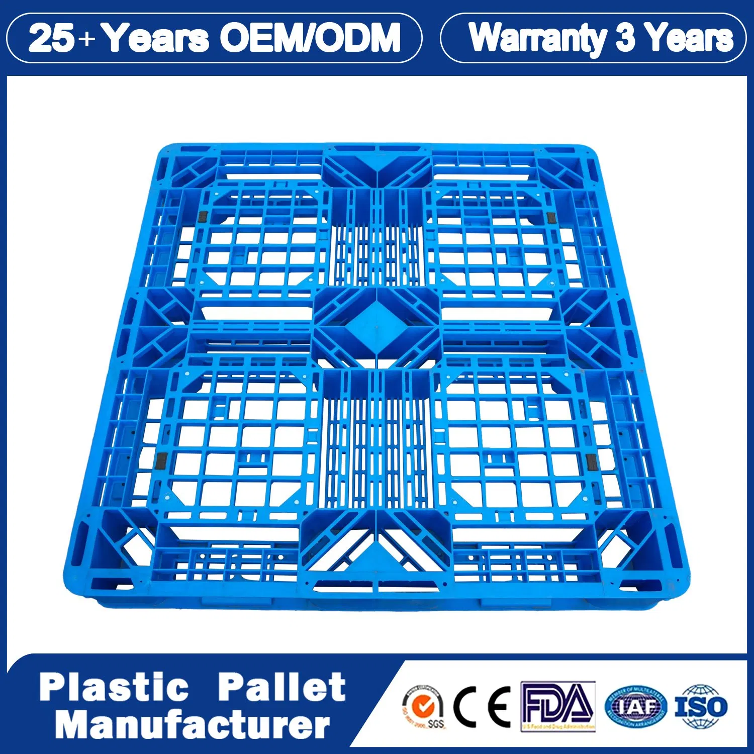 Recycled Heavy Duty Steel Reinforced 1400X1100mm Single Surface Six Runner Plastic Pallet in Stock