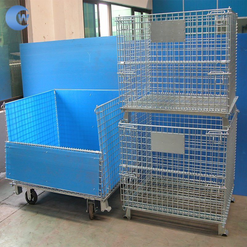 High Security 1200*1000 Collapsible Outdoor Foldable Warehouse Metal Steel Stackable Iron Galvanized Roll Wire Mesh Container Storage Cage for Pallet Rack