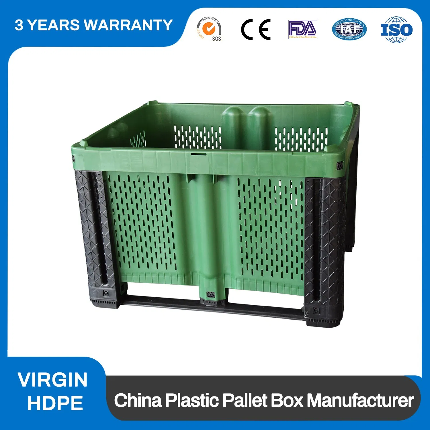 Nestable Ultra Perforated Large HDPE Plastic Green 1200*1000*970 Collection Transport and Storage of Fruit and Vegetables Vented Bulk Container