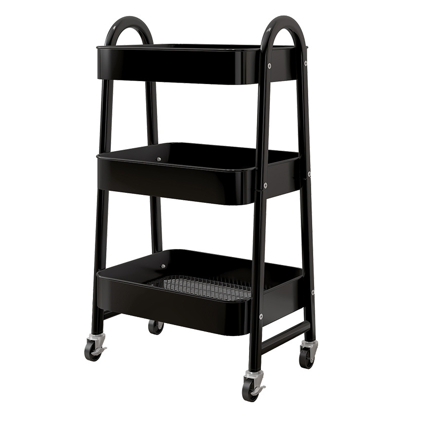 3-Tier Storage Rack with Wheels Metal Mobile Large Capacity Storage Container &amp; Shelf