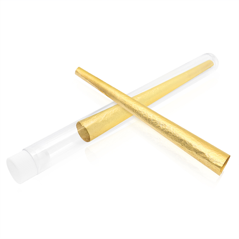 Plastic Tobacco Pre-Roll Tube Flower Stash Container with Gold Rolling Paper