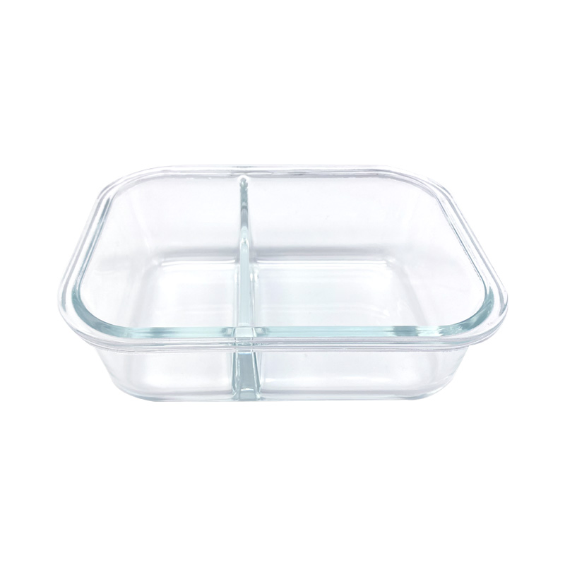 580ml Stackable Full Divider High Borosilicate Glass Container with Leakproof Lid, Freezer Safe, Bulk Supply, Glass Partition Lunch Box for Food Storage