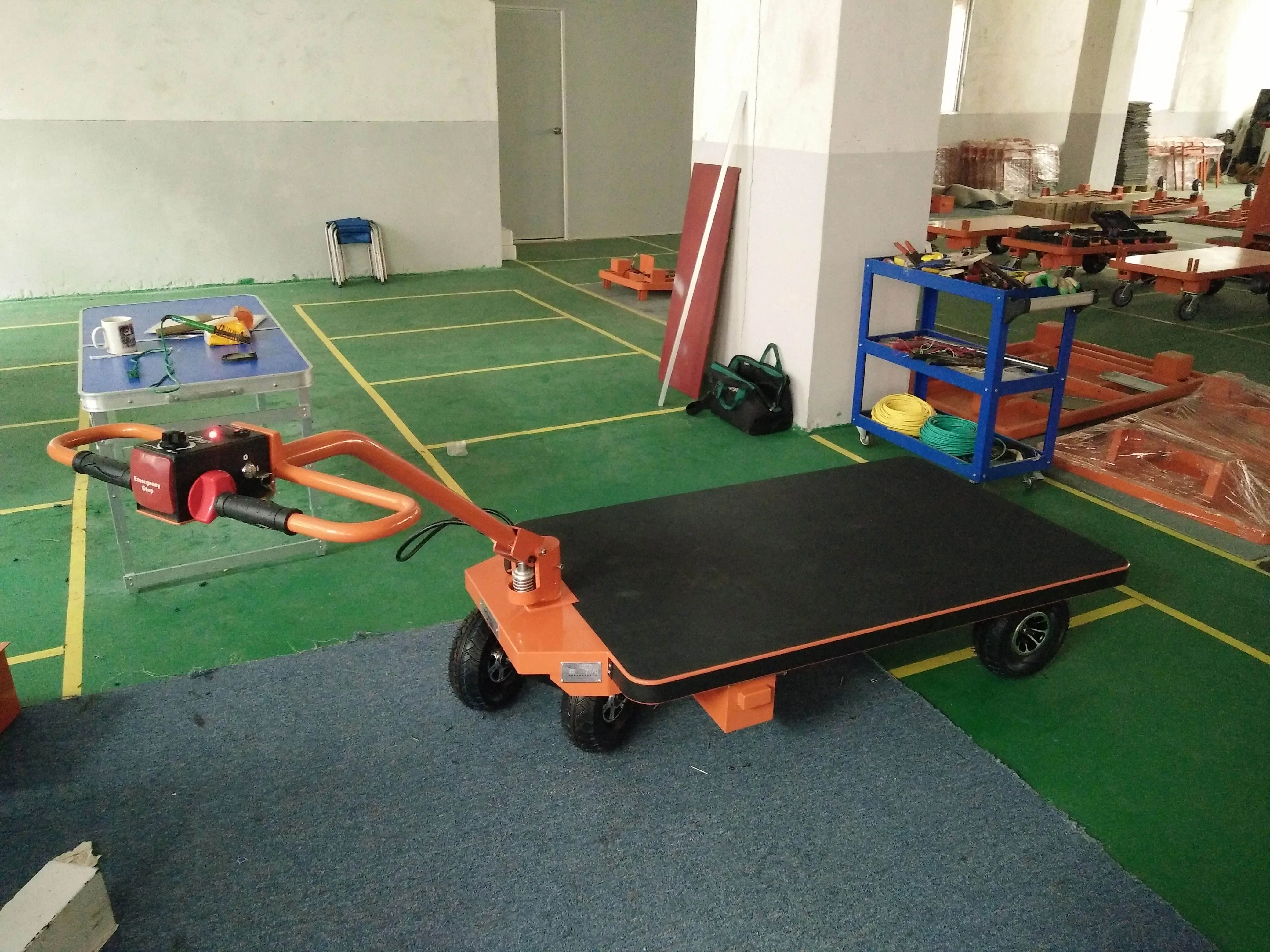 Nk 121 Outdoor Electric Trolley Cart Heavy Duty Mover Flat Cart for Logistics Material Handling with 4 Big Wheels