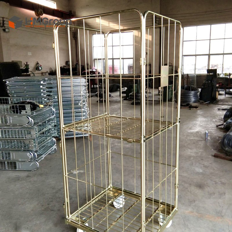 4 Sides Warehouse Logistics Steel Insulated Portable Foldable Laundry Trolley