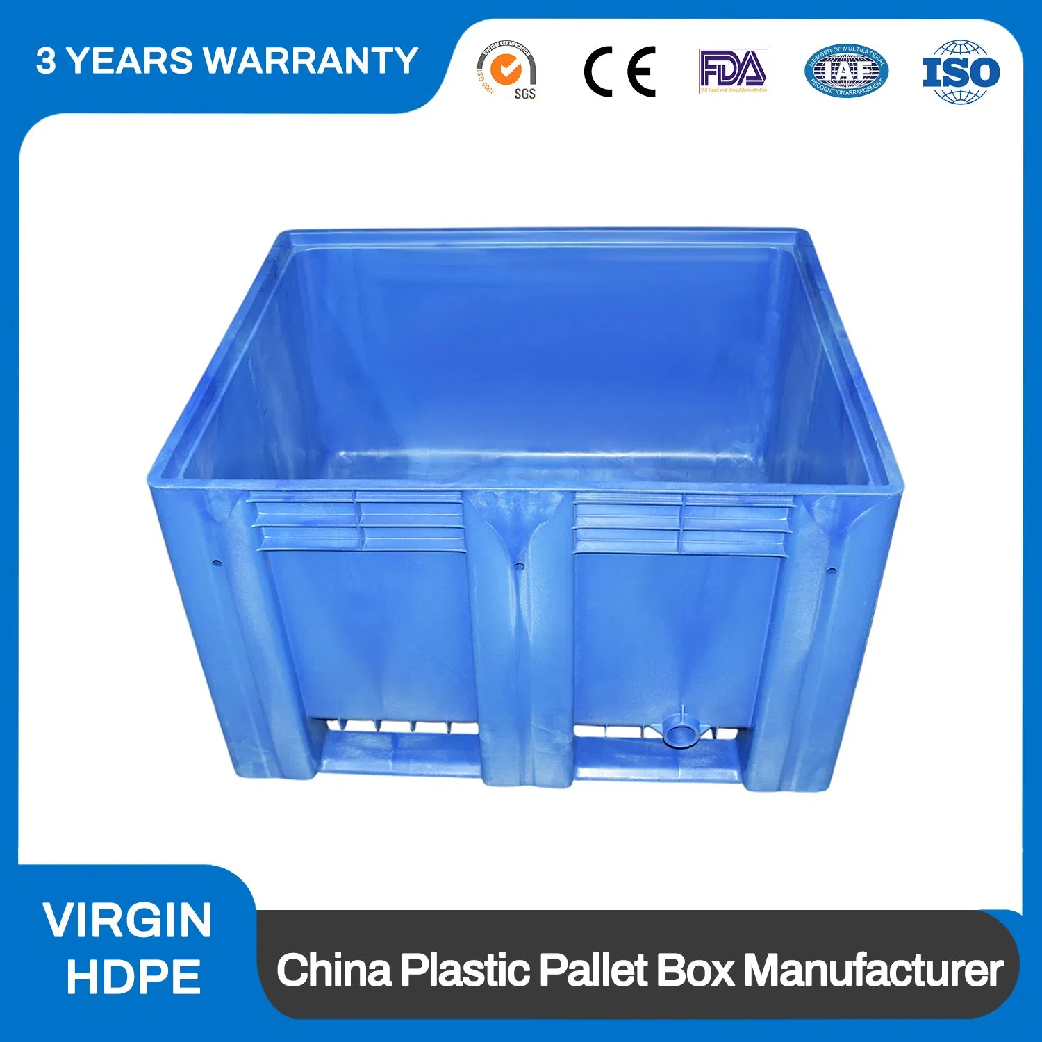 Food Grade Plastic Storage Pallet Bin for Meat Processing and Seafood Industry with Smooth Surfaces and Antimicrobial Technology 1200X1000X580mm